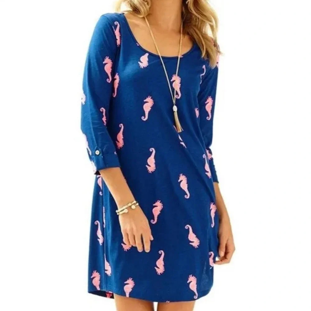 Lilly Pulitzer Ocean Ridge Dress in Navy Horsing Around Motif XS